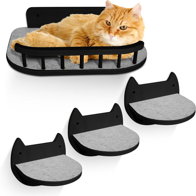 BUOGA Cat Wall Shelves with 3 Steps – Modern Wood Wall Mounted Furniture, Climber & Perch Shelf for Cats up to 30lbs – Sturdy Floating Bed for Large Cats - Black - Image 1